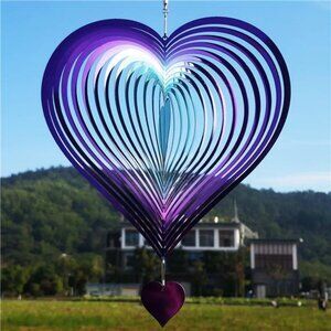 Wind Spinner Purple-Green Gradient Love Heart 3D Metal Hanging Wind Spinners